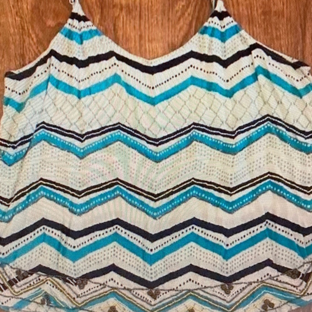 Lucky Brand Turquoise, Navy & Cream Chevron Spaghetti-Strap Cami - Picture 4 of 5